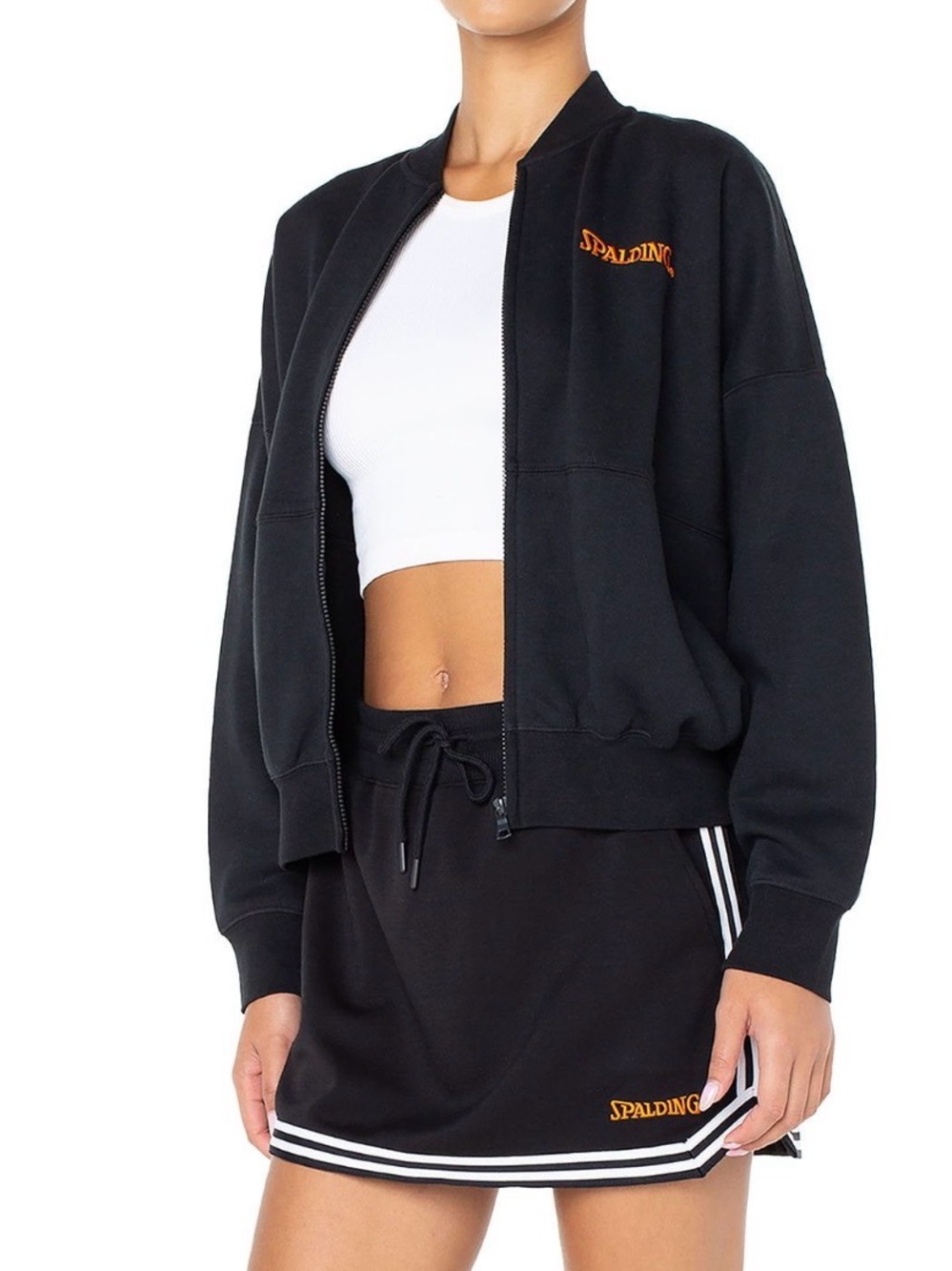 Spalding Black Bomber Jacket with Orange Logo